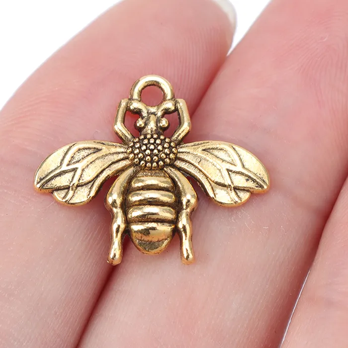 Authentic 50pcs Antique Silver/Gold Bee Honeybee Charms Pendants Beads for Handmade Bracelet Jewelry Making Findings Accessories
