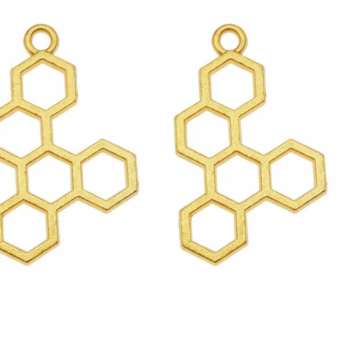 Authentic 10pcs Honey Comb Charms Necklace Pendant Gold Color Animal Bees Jewelry Handmade Bracelet DIY Jewelry Earrings Chokers Crafts