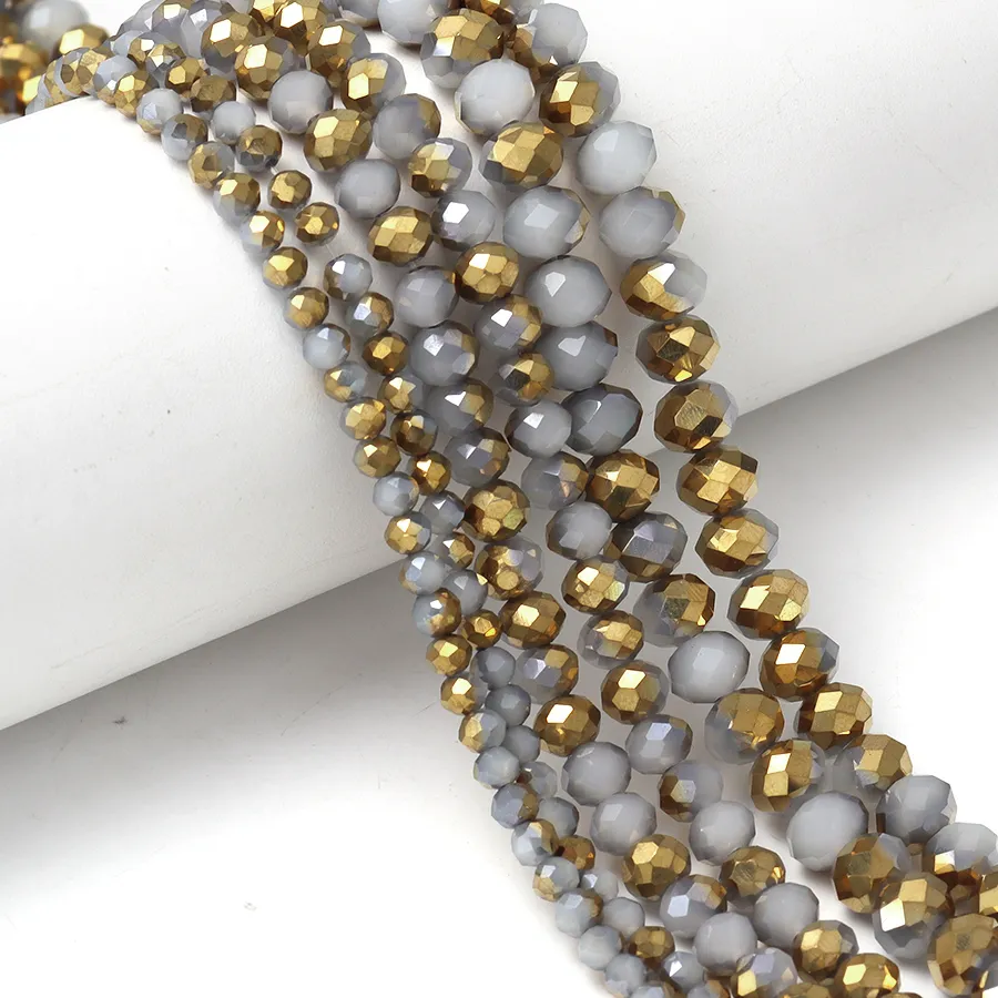 Authentic 4/6/8mm Faceted Crystal Beads White Jade Gold Glass Loose Spacer Beads For DIY Jewelry Making Bracelets Necklace Accessories