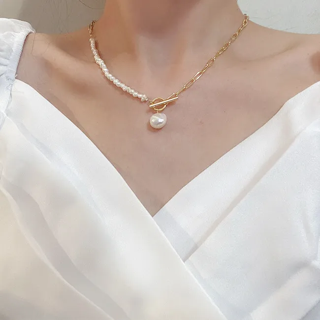 Authentic 100% Natural Baroque Freshwater Pearl 14K Gold Filled Female Asymmetry Chains Necklace For Women Valentine's Day Gifts