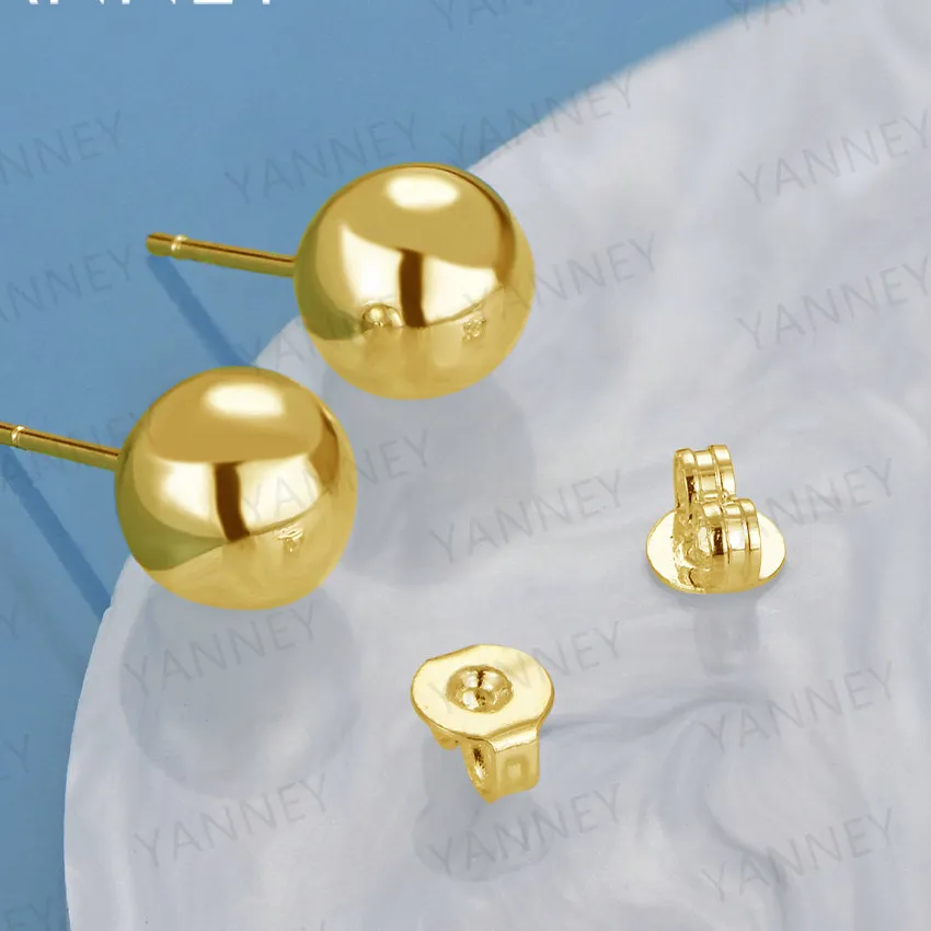 Authentic 925 Sterling Silver 18K Gold 8Mm Round Beads Stud Earrings Jewelry