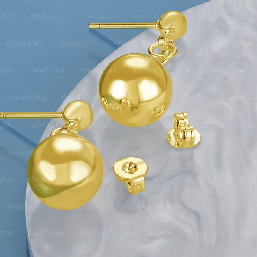 Authentic 18K Gold Plated 10mm Bead Drop Stud Earrings For Women Wedding Engagement Party Fashion Jewelry Charms Accessories