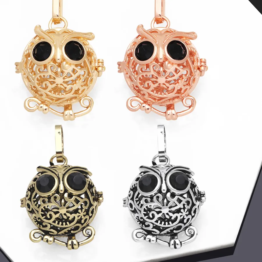 Authentic OCESRIO Retro Cute Owl Harmony Ball Pendant for Necklace Gold Plated Wishing Ball Jewelry Making Supplies pdtb134