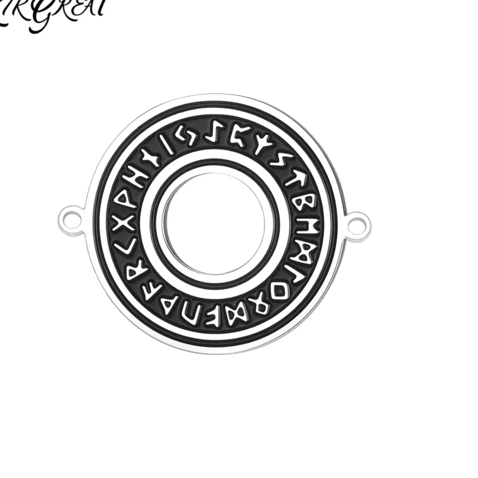 Authentic Elder Futhark Runes Circular Link Charm Vintage Gold Plated Norse Viking Open Center Connector Pendant DIY Bracelet Necklace