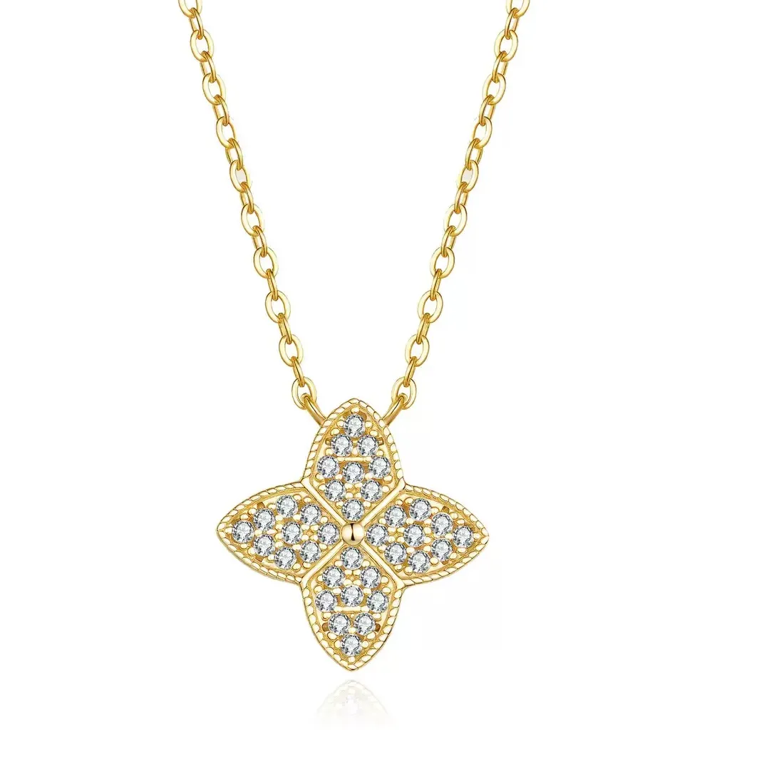 Authentic S925 Silver D Color Moissanite Clover Pendant Necklace Plated 18k Gold Four Pointed Stars Charm Necklaces Pass Tester with Gra