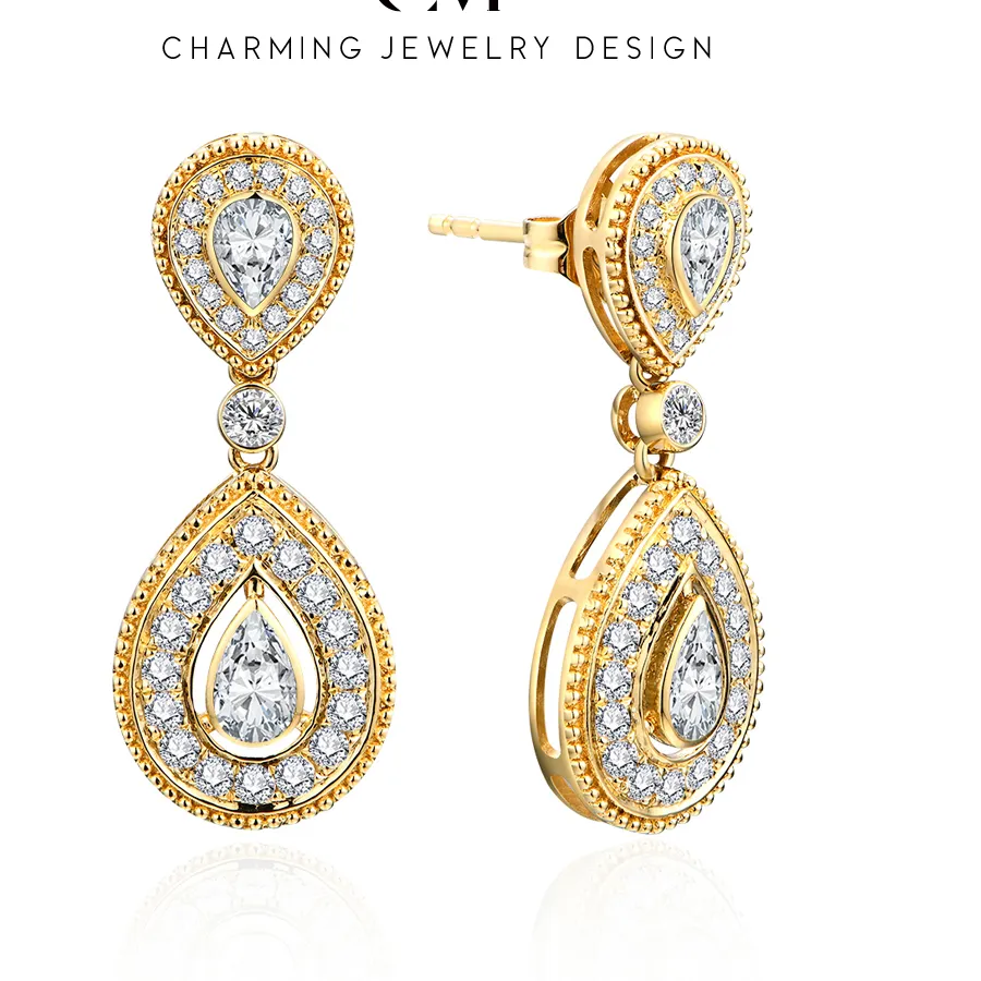 Authentic Charming Solid 18K 14K 10K Gold 15*3mm Moissanite Earrings for Women Passed the Daimond Tester With Certificate Anniversary Gift