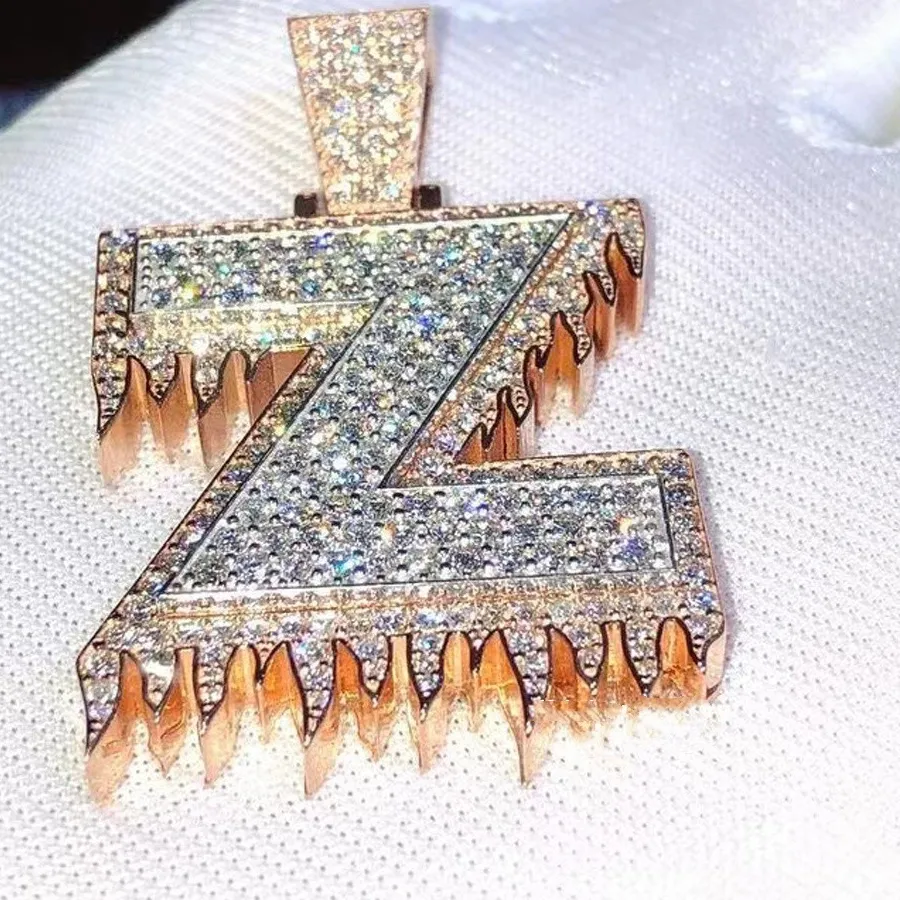 Authentic Custom Initial Iced Out Pendant Hip Hop Men's Moissanite Chain Pass Diamond Tester Jewelry Manufacturer Silver Rose Gold Plated