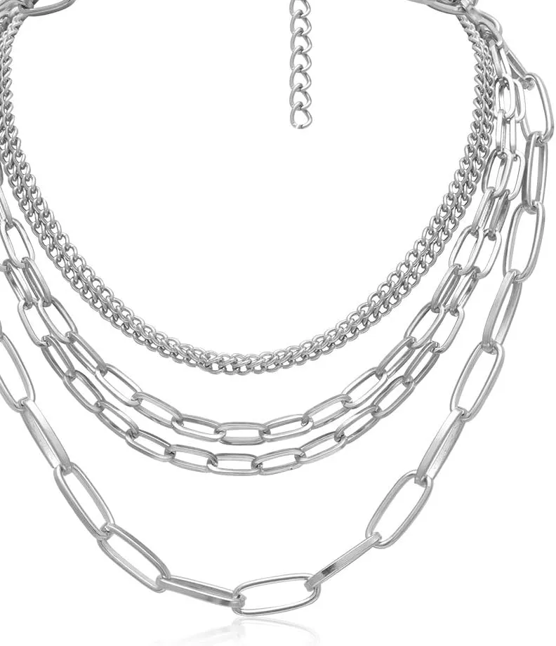 Authentic Layered Chain Necklaces for women 18 inch Gold Plated Paperclip Chain Silver Tone Choker Necklace Rope Ball Chains Punk Jewelry