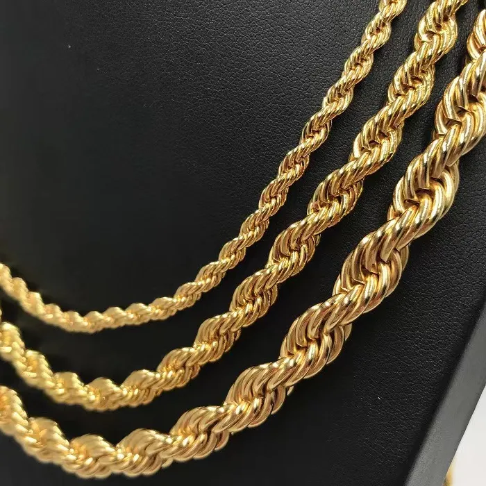 Authentic 2mm-8mm Gold Color Twist Rope Chain Necklaces For Men Women Hiphop Stainless Steel Waterproof Chains Choker Necklace Jewelry