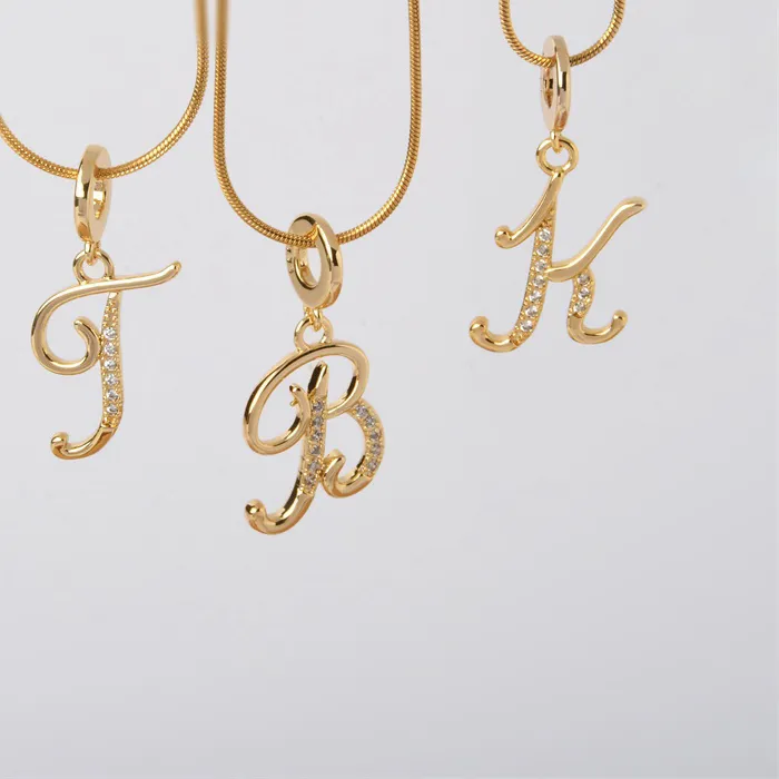 Authentic Gold Color Letter Pendant Necklace for Women Zircon Crystal Snake Chain Choker Alphabet Irregular A-Z Accessories Jewelry Gifts