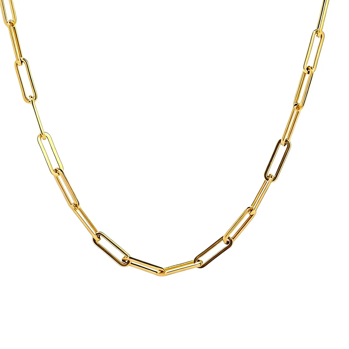 Authentic Gold Plated Paperclip Chain Necklace for Women Dainty Stainless Steel Rectangular Link Choker Minimalist Everyday Wear Jewelry