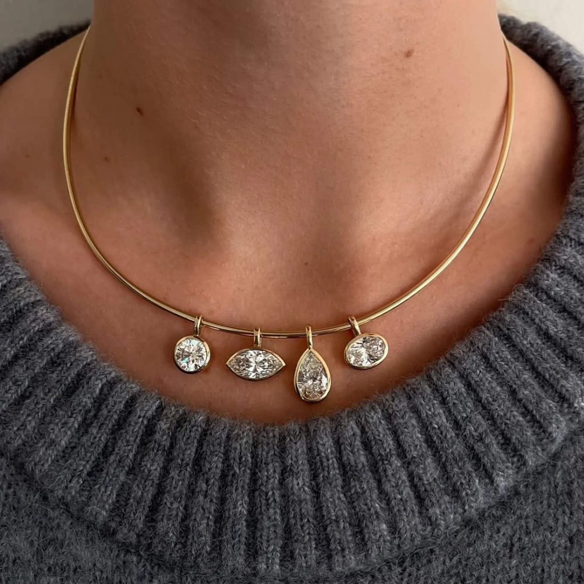 Authentic Stainless Steel Plated 18K Gold Luxury Sparkling Zircon Charm Patchwork Hoop Choker Necklace for Women Boho Tarnish Free Jewelry