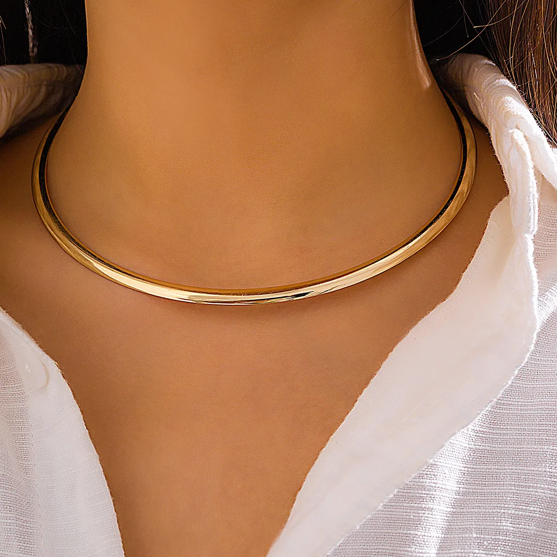Authentic Ingemark Vintage Iron Metal Torques Choker Necklace for Women Goth Gold Color Smooth Adjustable Chain Jewelry Steampunk