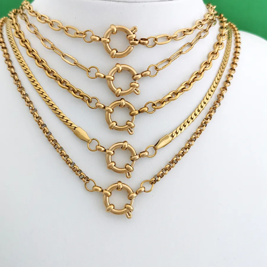 Authentic Spring Sailor Clasp Necklace Women Men Choker Geometric Paperclip Link Chain Rolo PVD Gold Color