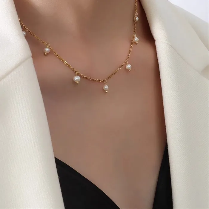 Authentic EILIECK 316L Stainless Steel Pearl Charm Necklace For Women Girl New Trendy Neck Chain Gold Color Jewelry Gift Choker Collar