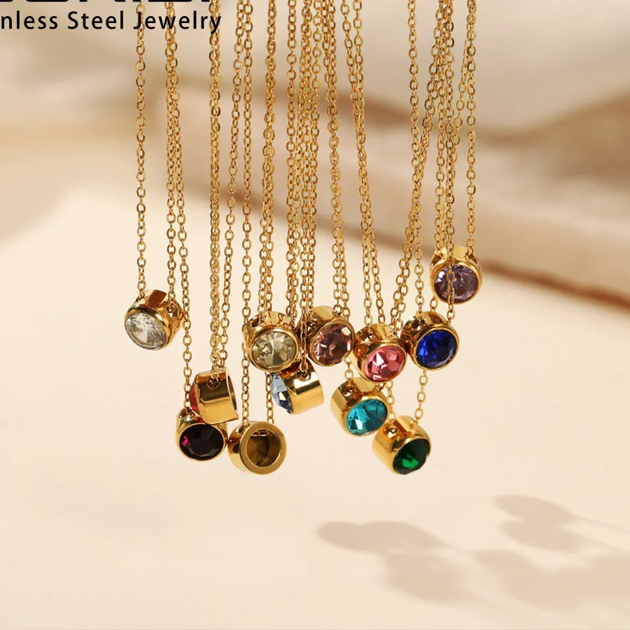 Authentic SUNIBI Stainless Steel Birthstone Necklace for Woman Gold Color Bride Designer Pendant Necklaces Birthday Gift Jewelry Wholesale