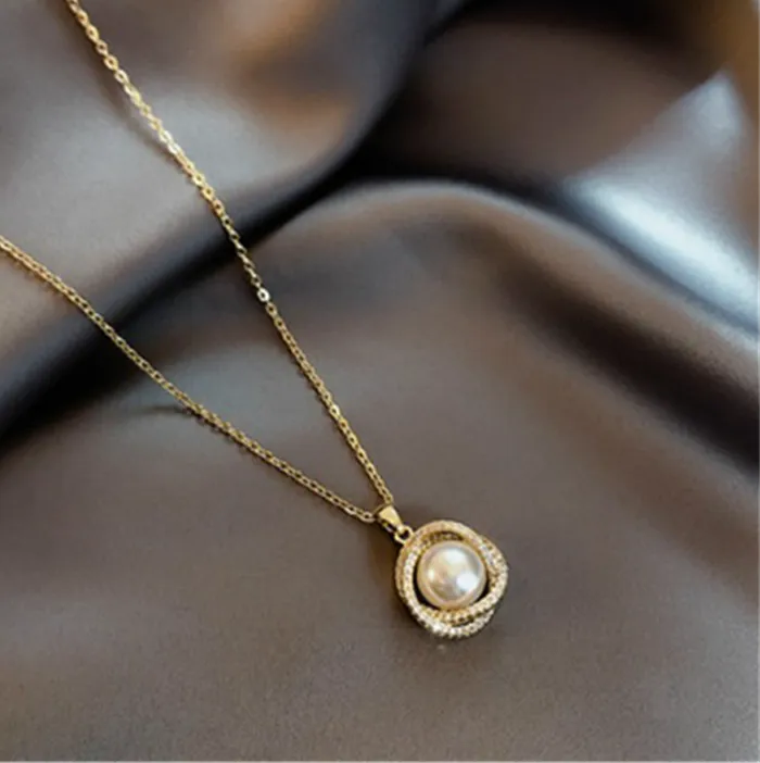 Authentic Trendy Pearl Pendant Necklace for Women Gold Color Metal Chain Rhinestone Necklaces Collar Choker Fashion Party Jewelry Gifts
