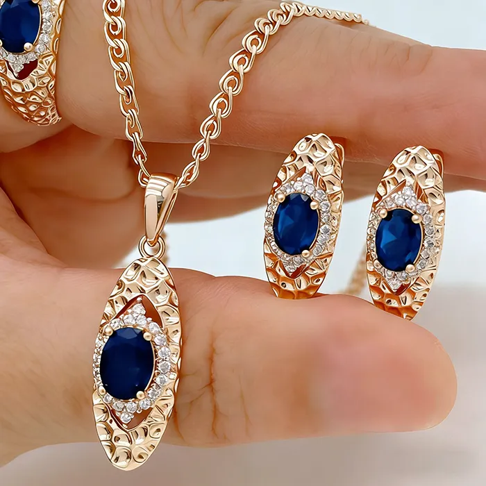 Authentic Celestial Azure Aura: The Ethereal Rose Gold Adornment Set