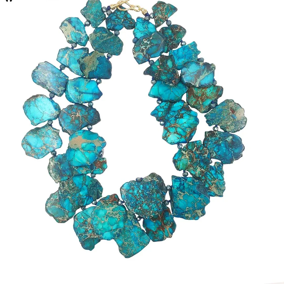 Authentic WT-N1502 1PC Wonderful Vintage Design Big Irregular Natural Ocean Jasper Stone Necklace For Girls Party Decorative Jewelry