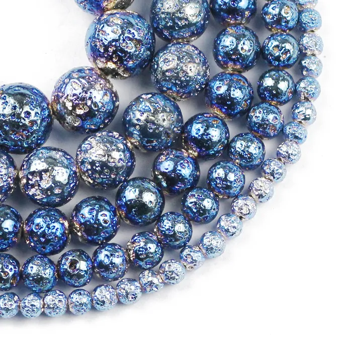 Authentic WLYeeS Blue Volcanic Lava Beads Natural Round Volcanic-Stone For Jewelry Making DIY Bracelet Necklace 15 Inches 4/6/8/10/12mm