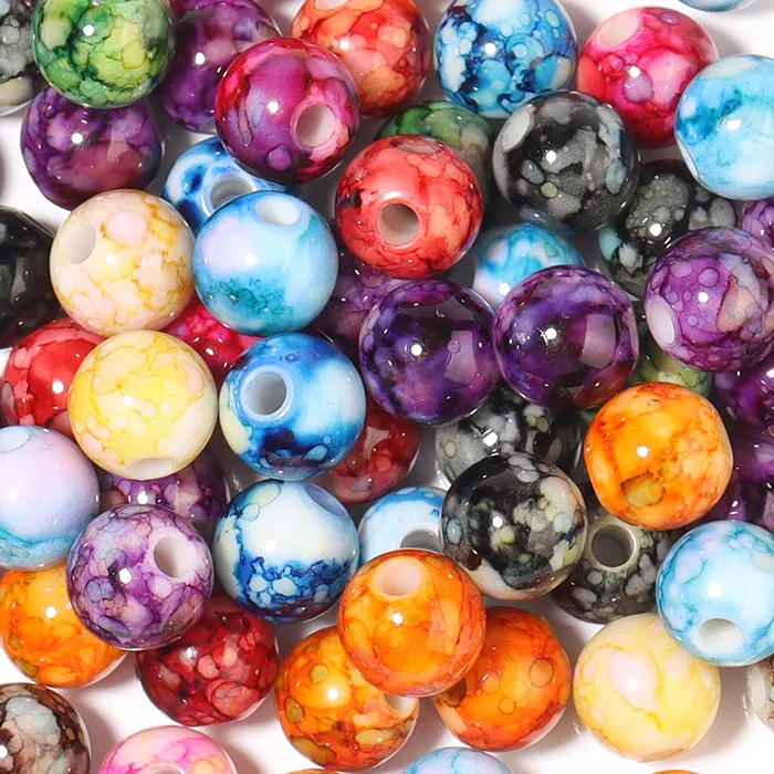 Authentic 50-100pcs/Lot 8/10/12mm Round Crackle Bead Acrylic Beads for Jewelry Making Multicolor Loose Beads DIY Bracelet Necklace