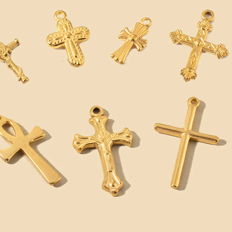 Authentic 5pcs Gold Color Cross Charm Religious Jesus Pendant for DIY Earring Necklace Jewelry Making Supplies Wholesale