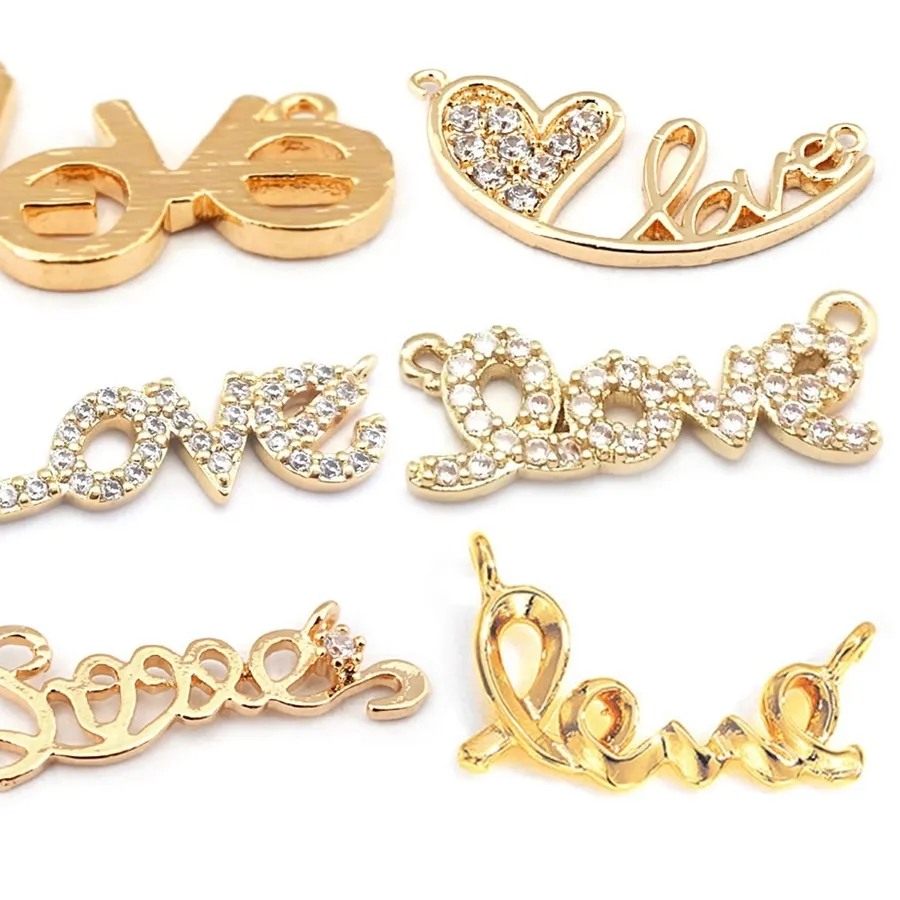 Authentic 18K Gold Color Brass LOVE Connect Charms Pendants High Quality Diy Jewelry Making Supplies Necklace Earrings Materials