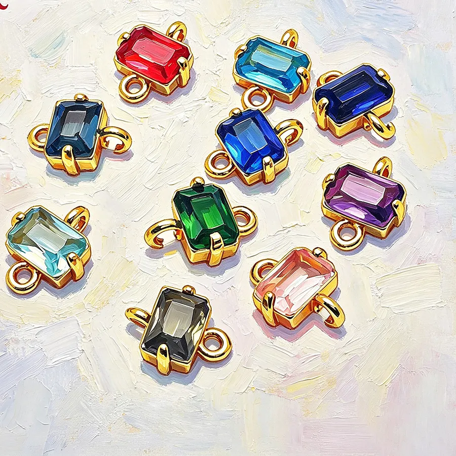 Authentic 10PCS 18K Gold Color 2 Holes Rectangle Connect Charms Pendants Earrings High Quality Diy Jewelry Making Accessories