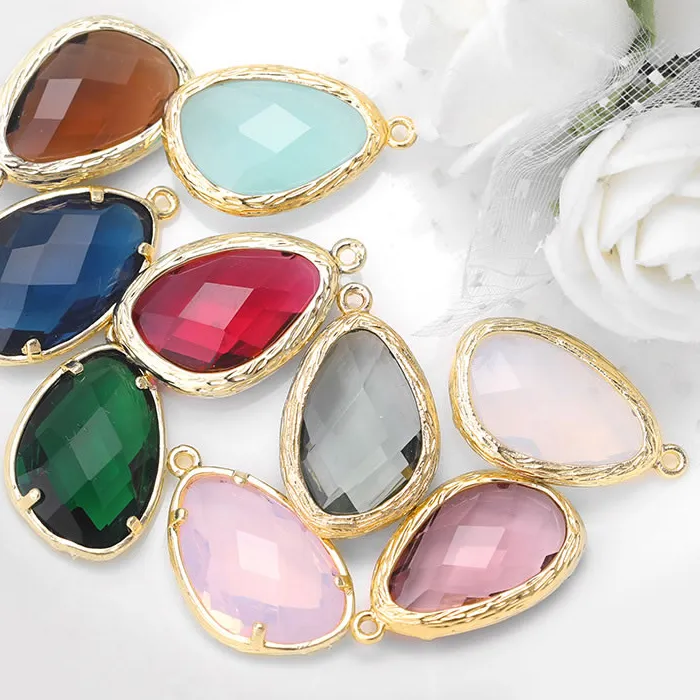 Authentic 18K Gold Color Brass and Glass Irregular Drop Shape Charms Pendants High Quality Diy Jewelry Accessories Making Materials