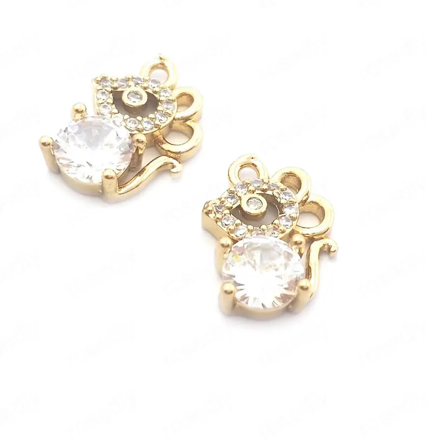 Authentic 6PCS 18K Gold Color Brass and Zircon and Glass Mouse Charms Pendants High Quality Jewelry Making Necklace Earrings Accessories