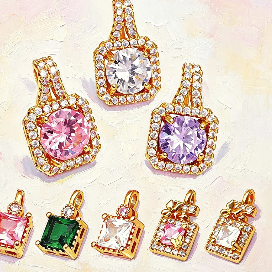 Authentic 18K Gold Color Brass and Zircon Square Necklaces Charms Pendants High Quality Diy Jewelry Making Supplies Accessories