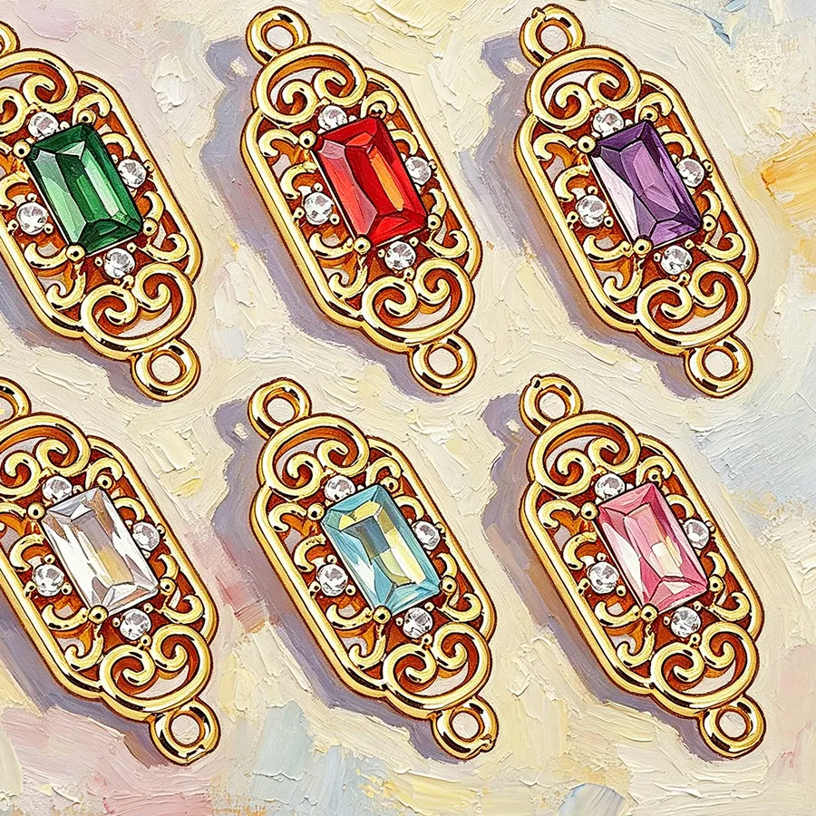 Authentic 10PCS 18K Gold Color Rectangle Connect Charms Pendants High Quality Diy Jewelry Accessories Earrings Making Materials