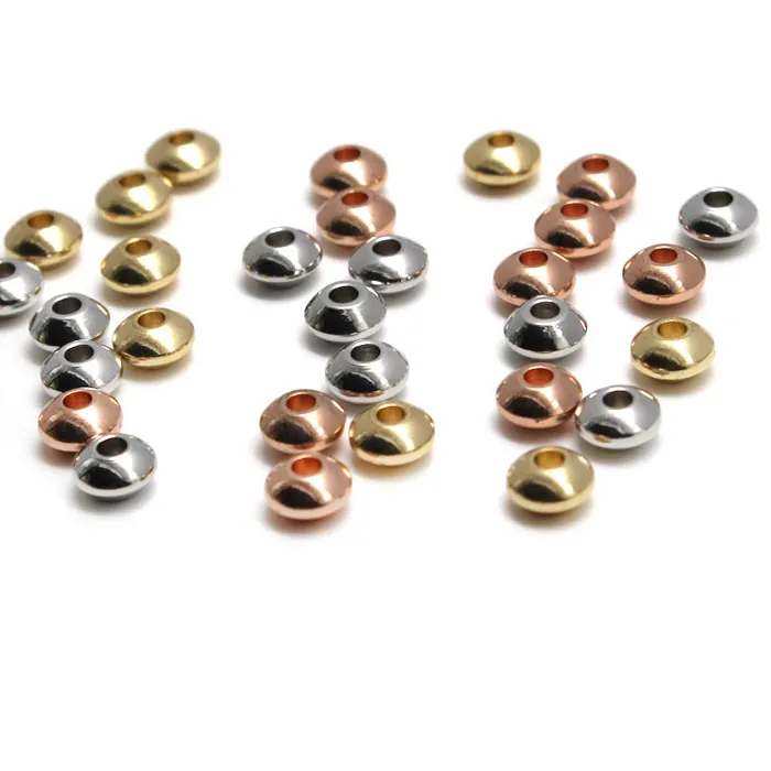 Authentic 20- 50Pcs Gold Spacers Beads Oval Round Loose Spacers Beads Bracelet For Diy Jewelry Making Finding
