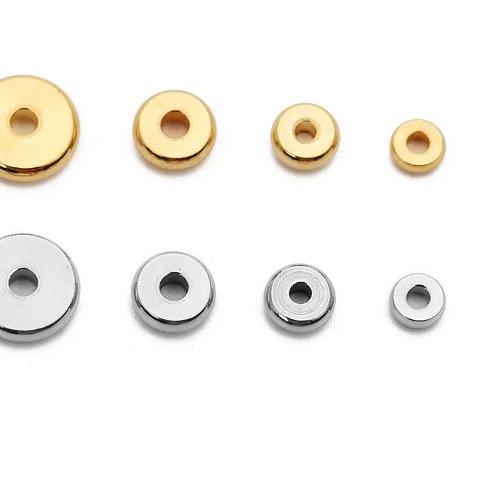 Authentic 20/50pcs Stainless Steel Flat Spacer Beads Lot 4 5 6 8mm Gold Color Loose Large Hole Charm Beads For Bracelet Diy Jewelry Making