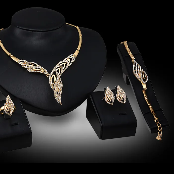 Authentic Women's fashionable design metal earrings, necklaces, bracelets, and ring sets suitable for banquets and holiday gifts