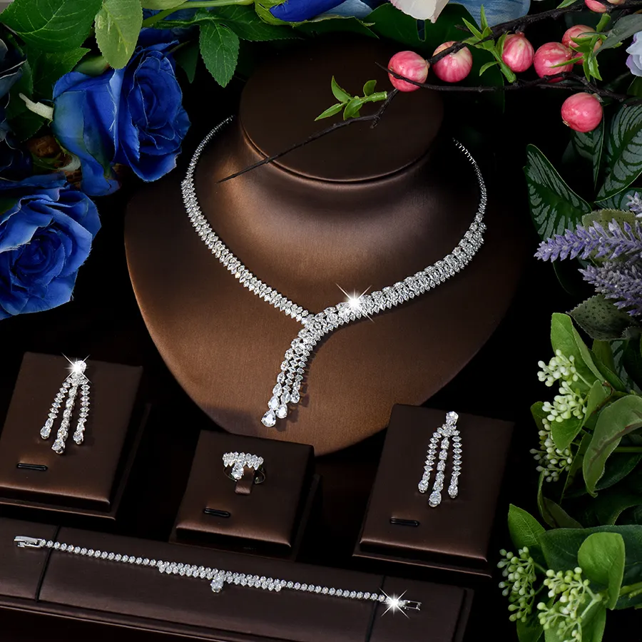 Authentic HIBRIDE Stereo Glamour Luxury Jewelry Necklace Earrings Bracelet Set Women's Light Luxury Wedding Bridal Holiday Gift S-1129