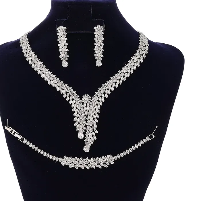 Authentic Jewelry Set HADIYANA Bridal Wedding Party Necklace Bracelet Ring Earrings Luxury Cubic Zirconia Stones BN8151 Birthday Gift