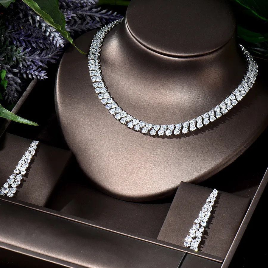 Authentic HIBRIDE Newly Jewelry Set Luxury Sparkling CZ Geometric Design Wedding Earring Necklace Jewelry Sets Bijoux Femme EnsembleN-1298