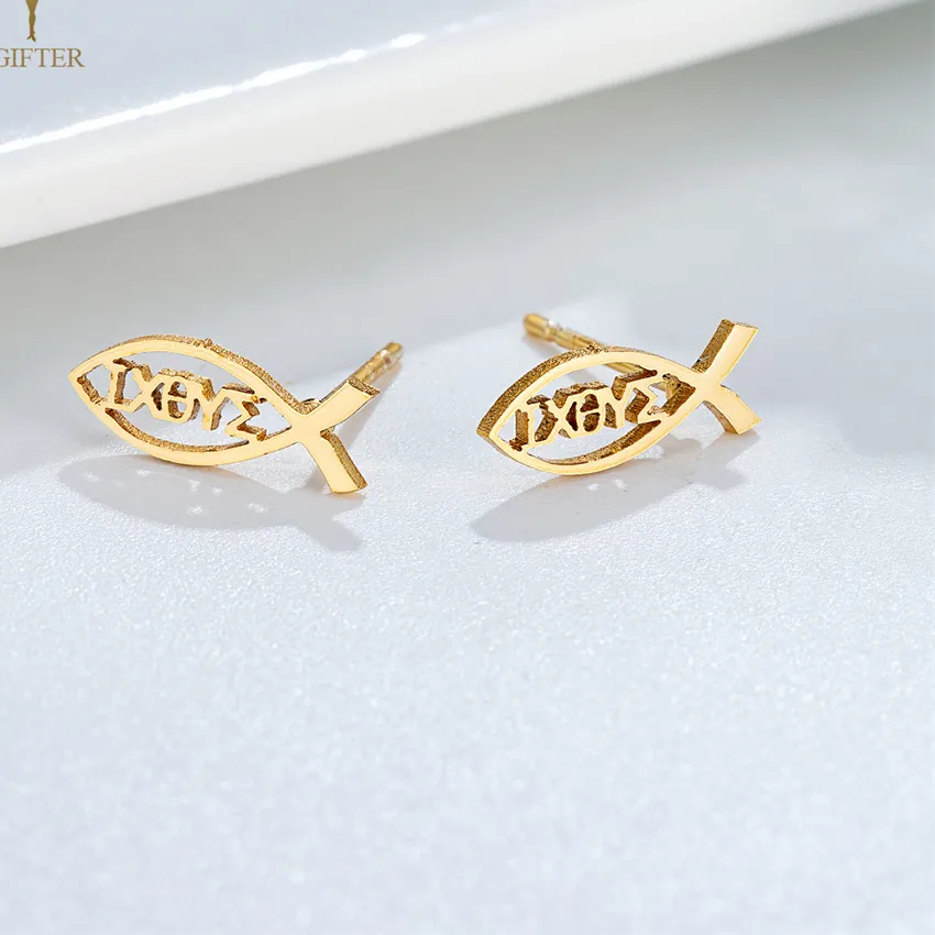 Authentic 12 Pairs Set Jesus Fish Stud Earrings Spanish Christian Jewelry for Christian Holiday Zara Accessories Gifts