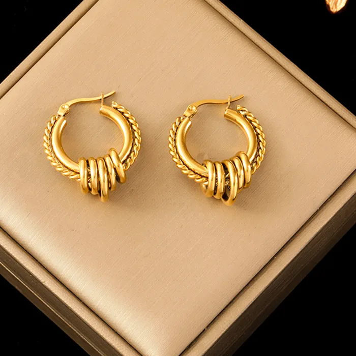 Authentic EILIECK 316L Stainless Steel Gold Color Twist Hoop Earrings For Women Fashion New Holiday Gift Ear Buckle Jewelry Bijoux Серьги