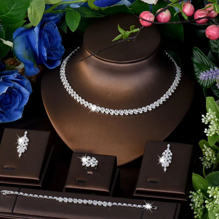 Authentic HIBRIDE Everyday Set Fashion Jewelry Necklace Earrings Bracelet Women's Light Luxury Clothing Wedding Bridal Holiday Gift S-1130