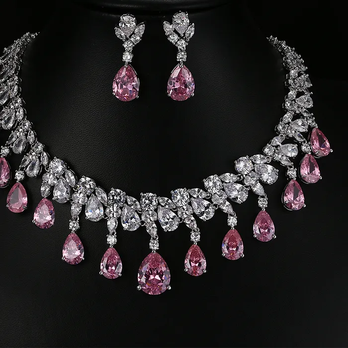 Authentic HIBRIDE Top Quality Tear Drop Shape AAA Cubic Zirconia Bridal Wedding Jewelry Sets,White Gold Color Jewelry Set N-59