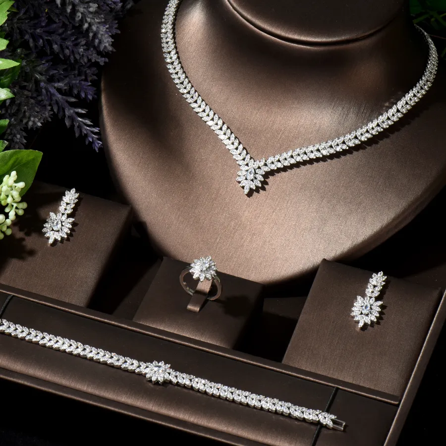 Authentic HIBRIDE African Bridal Jewelry Sets for Women Wedding Cubic Zirconia Crystal Dubai Indian Jewelry Set Party Gifts bijoux N-1839
