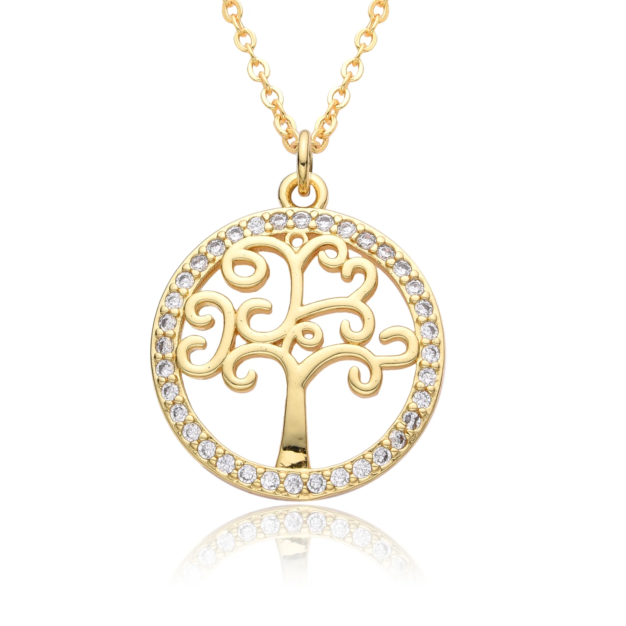 Authentic Mother Tree of Life Zircon Charms Gold-plated Necklace for Women Big Tree Gold Color Choker Pendant Jewelry Lucky Gift for Women