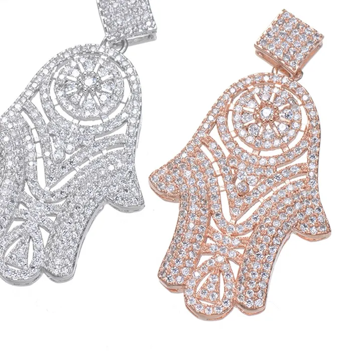 Authentic Juya 18K Gold Plated Decorative Hamsa Hand Of Fatima Connector Pendants For DIY Natural Stones Pearls Gems Necklaces Making