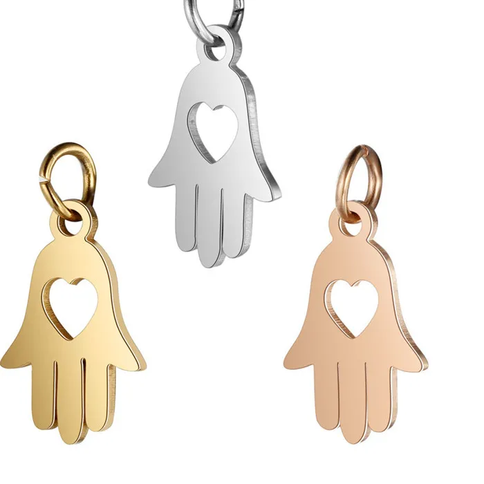 Authentic 5PCS Small Hamsa Hand of Fatima Pendant For Women Girl Gold Color Stainless Steel Palm Necklace Fashion Arabic Gold Jewelry