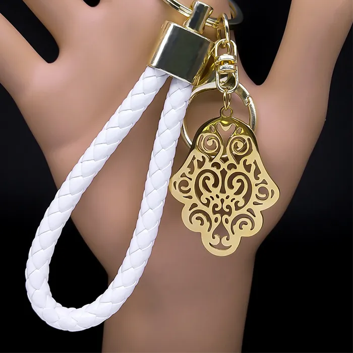 Authentic Hamsa Hands Stainless Steel Pendant Key Chain for Women Men Gold Color Hand of Fatima Keyring Amulet Jewelry llaveros para mujer
