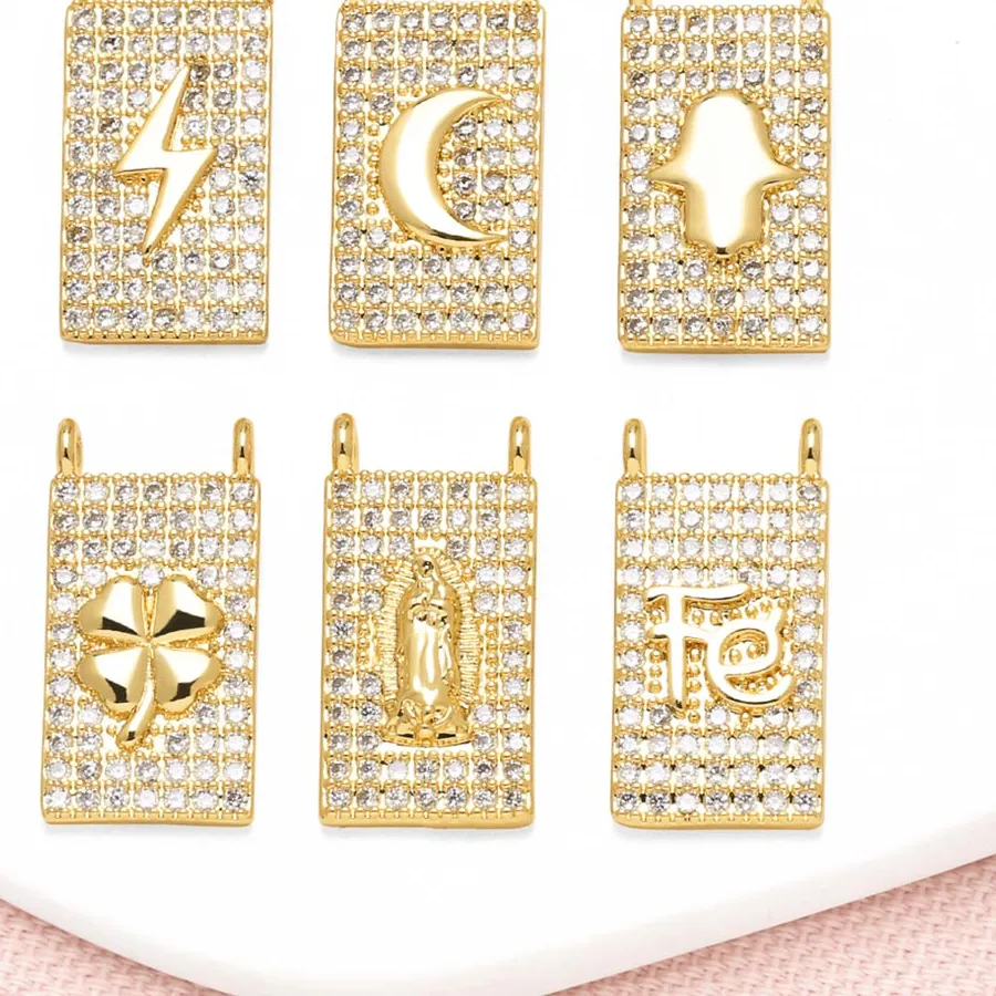 Authentic OCESRIO White Crystal Lightning Moon Pendant for Necklace Copper Gold Plated FE Fatima Hand Jewelry Making Component pdta830