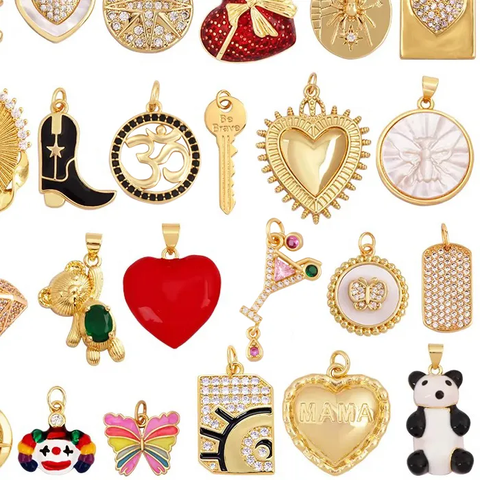 Authentic Trendy Star Key Bear Love Heart Cross Butterfly Charm Pendant,Real 18K Gold Plated Necklace Bracelet Jewelry Findings Supplie
