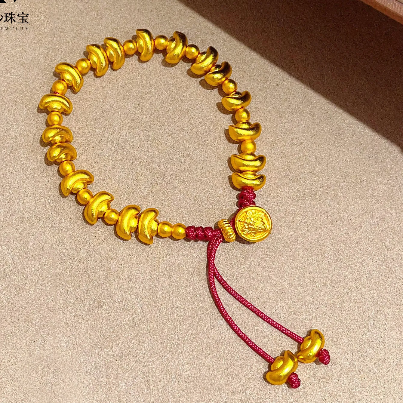 Authentic Charming Bracelet Women's 24K Gold AU999 - Gold Yuanbao Red String Bracelet, Fortune Bead Eye-catching Design, Dating Piece